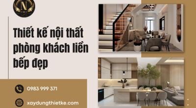 Thiết kế nội thất phòng khách liền bếp đẹp