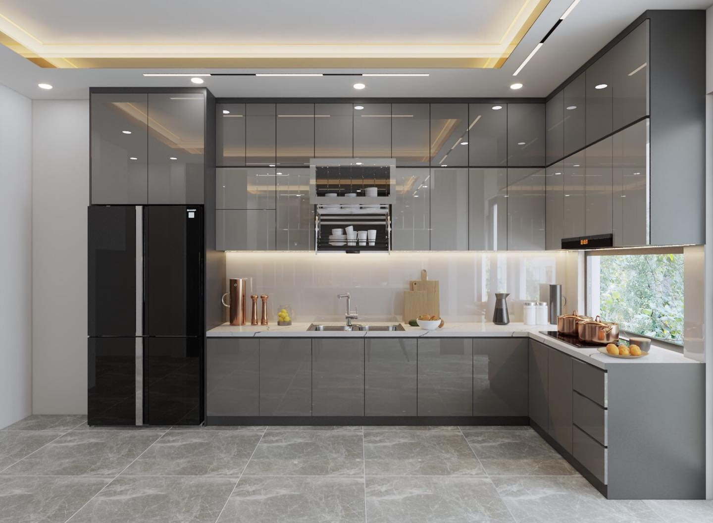 Ánh sáng giúp phòng bếp trở nên thoáng và tiện dụng