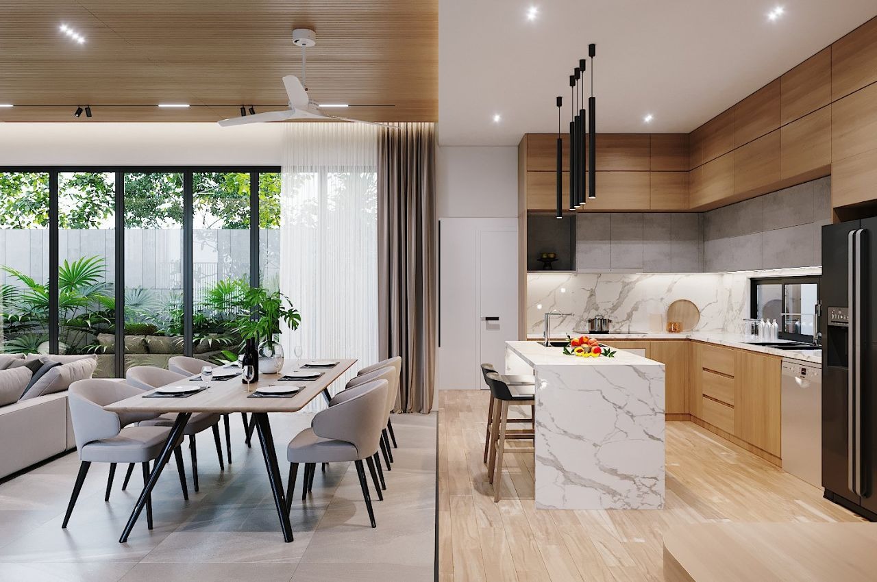 Kết nối bếp với phòng khách hoặc phòng ăn